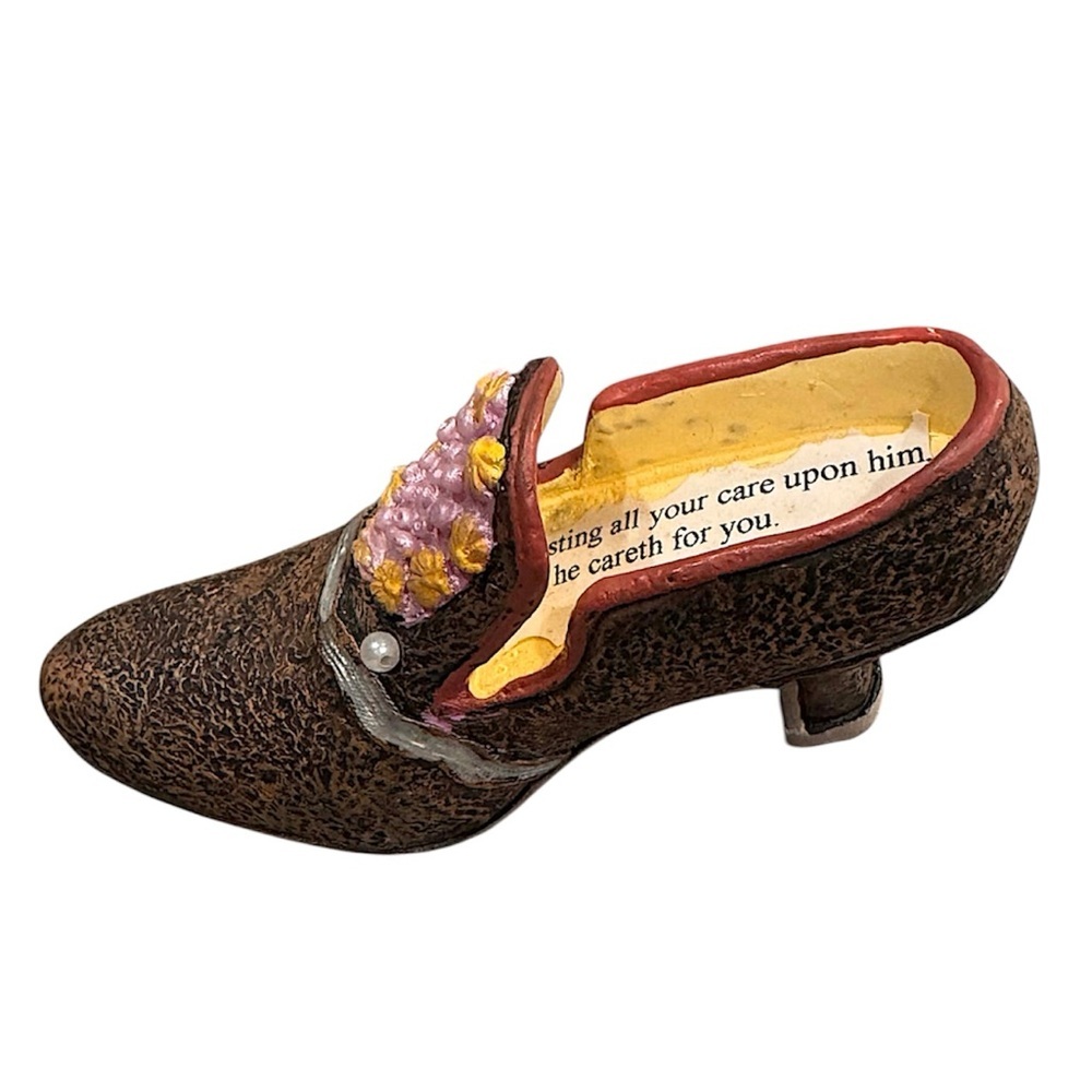 Kreations vintage Elegant Brown ceramic hand painted Shoe with Floral Accents